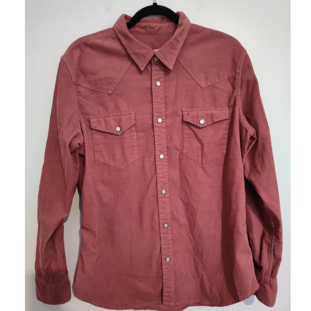 Gap 1969 Mens XL Corduroy Western Shirt Cranberry Red Snap Front S/503776
